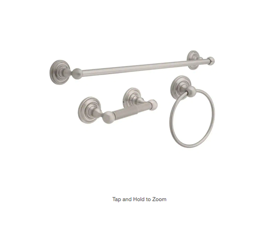 Delta  Greenwich 3-Piece Bath Hardware Set with Towel Ring Toilet Paper Holder and 24 in. Towel Bar in Brushed Nickel