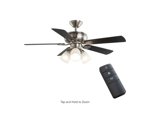 Hampton Bay  Riley 44 in. Indoor LED Brushed Nickel Ceiling Fan with Light Kit, 5 QuickInstall Reversible Blades and Remote Control