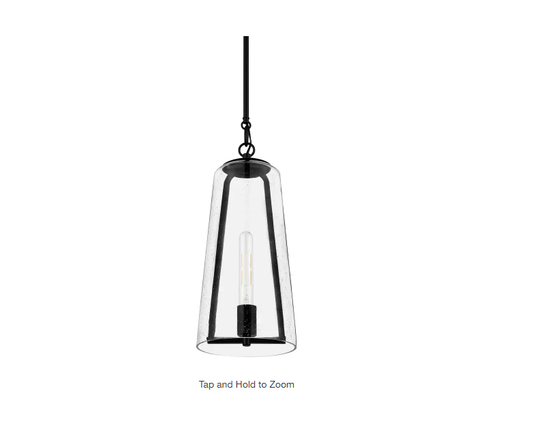 Home Decorators Collection  Desmond 8 in. 1-Light Modern Black Hanging Pendant Light with Smoke Seeded Glass Shade