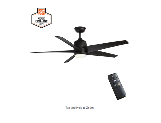 Hampton Bay  Mena 54 in. White Color Changing Integrated LED Indoor/Outdoor Matte Black Ceiling Fan with Light Kit and Remote Control